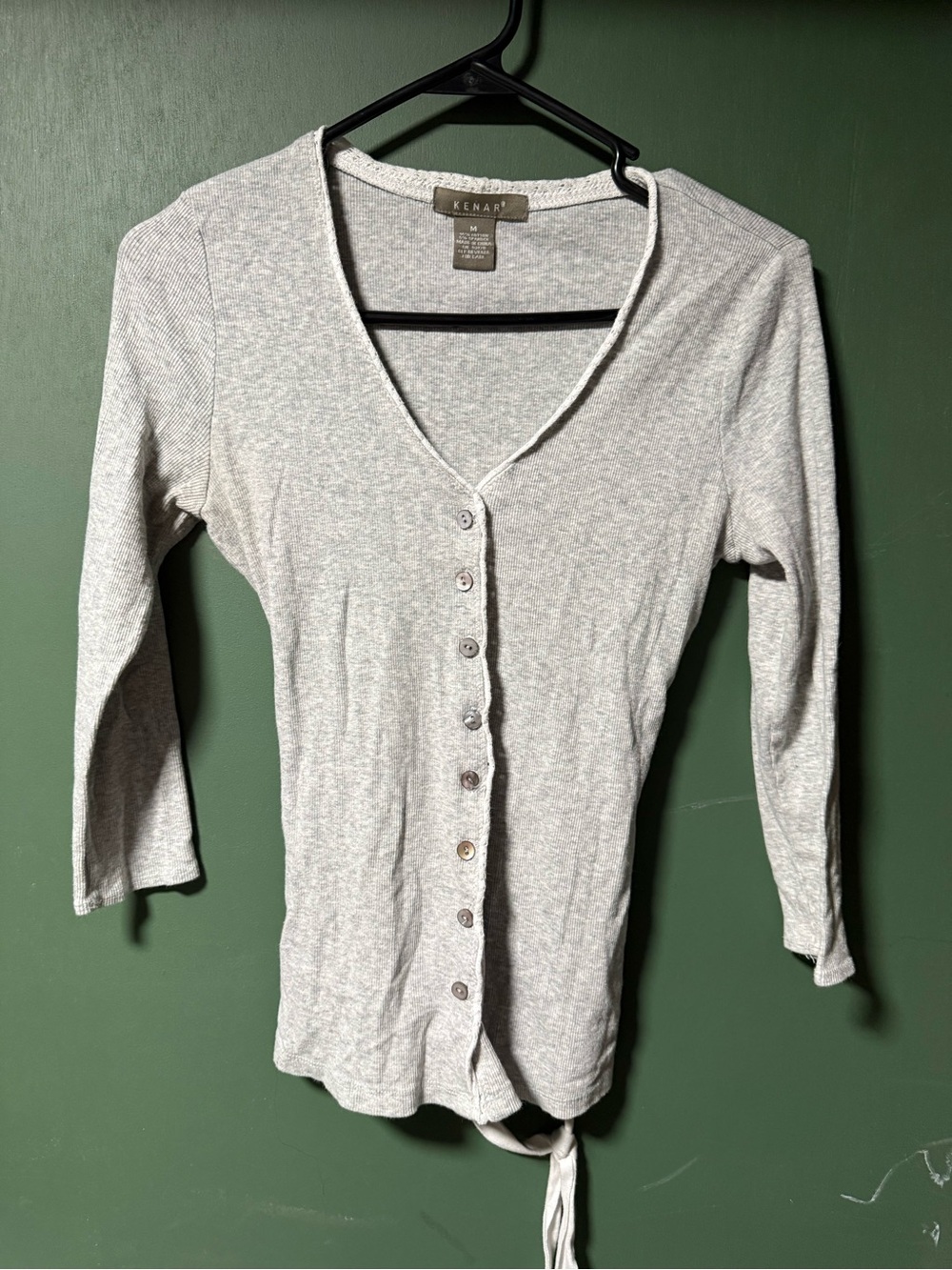 Kenar Heather Light Gray Button-Front V-Neck Top